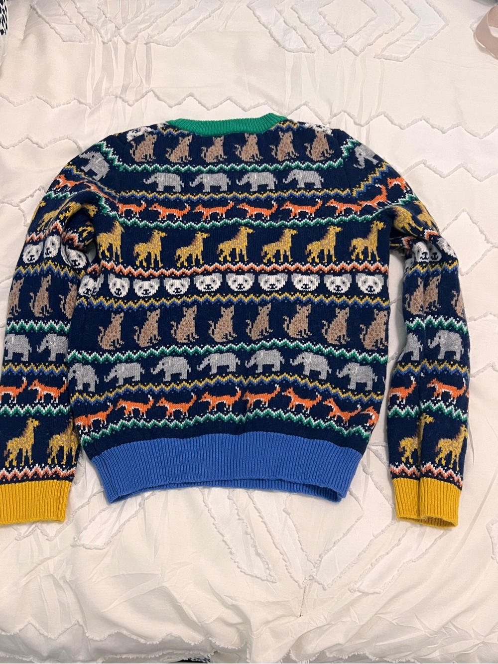 Mini Boden Kids Animal Fair Isle Knit Sweater 9-10Y Navy Fox Bear Giraffe - Picture 5 of 7